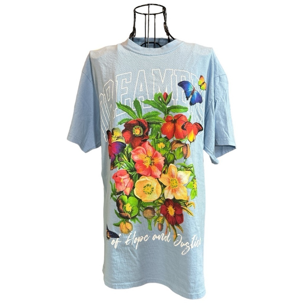 PacSun Dreamers of Hope and Justice Butterfly Floral T-shirt Blue Size Medium